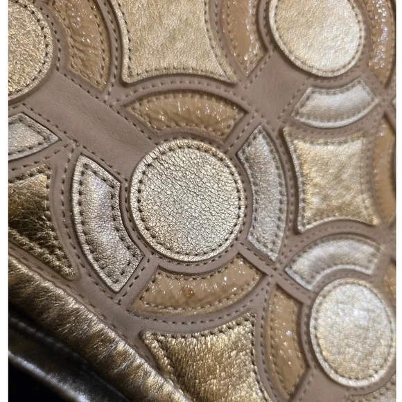 Coach Kristen Hobo Op Art Silver Gold Shoulder Bag Patchwork Beige Leather Purs - Picture 12 of 16